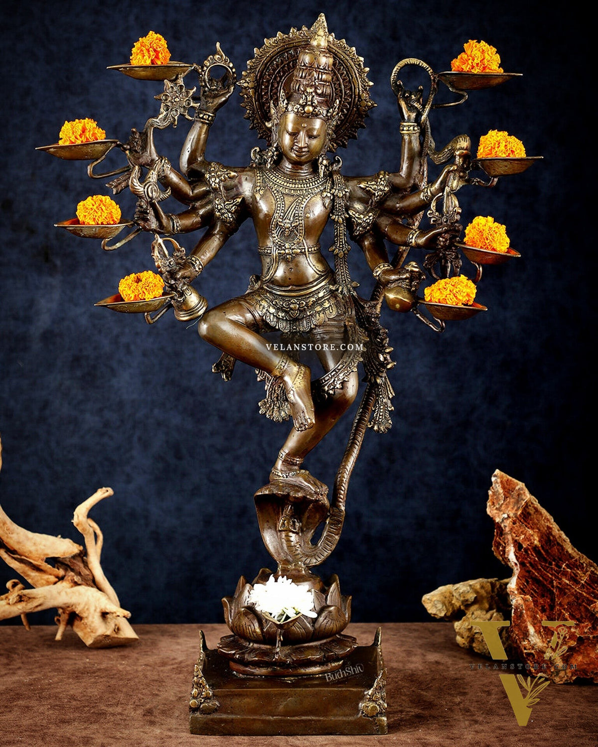 Bronze Dancing Krishna with Diyas in hands Sculpture – 26" Height, Lost Wax Casting
