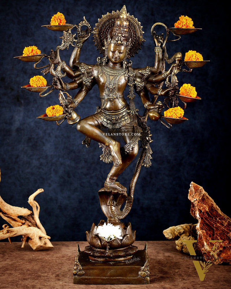 Bronze Dancing Krishna with Diyas in hands Sculpture – 26" Height, Lost Wax Casting