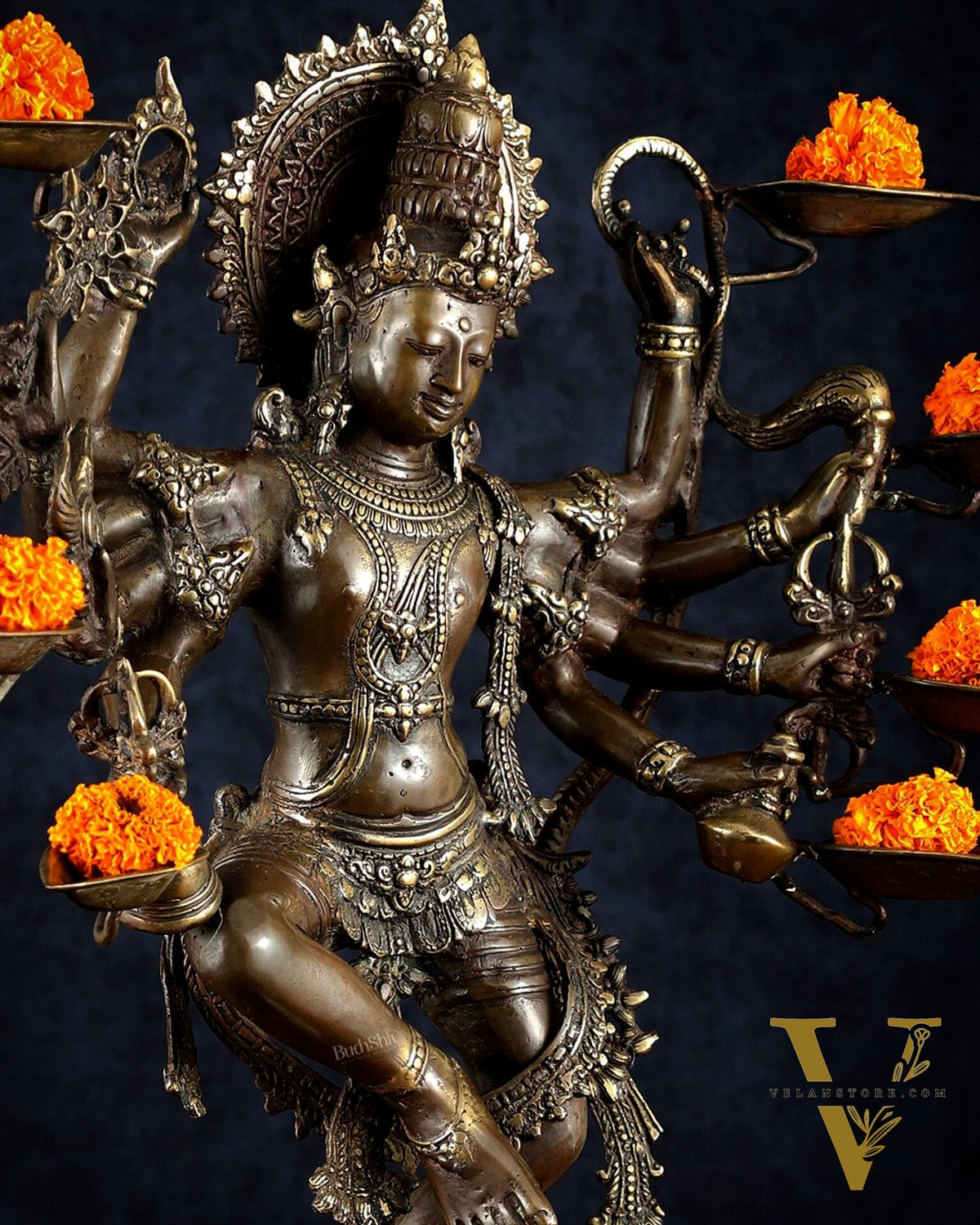 Bronze Dancing Krishna with Diyas in hands Sculpture – 26" Height, Lost Wax Casting