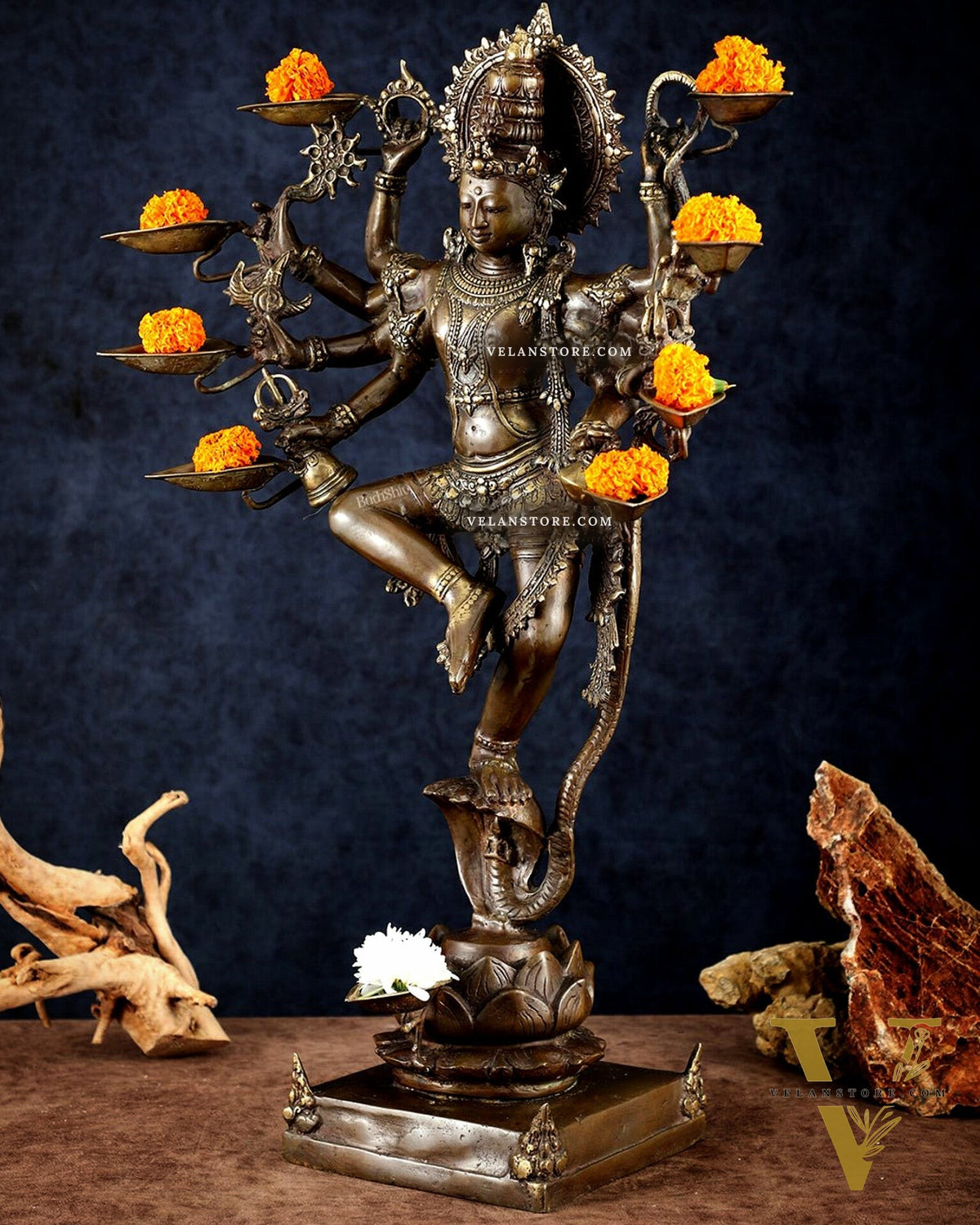 Bronze Dancing Krishna with Diyas in hands Sculpture – 26" Height, Lost Wax Casting