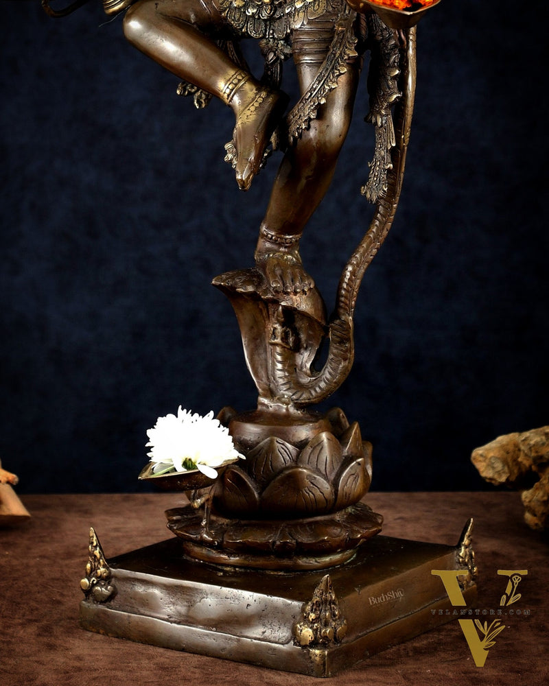 Bronze Dancing Krishna with Diyas in hands Sculpture – 26" Height, Lost Wax Casting