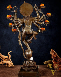 Bronze Dancing Krishna with Diyas in hands Sculpture – 26" Height, Lost Wax Casting