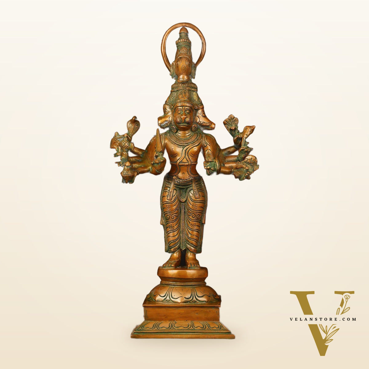 Bronze Finish Brass Lord Panchmukhi Hanuman Statue - 22 Inch