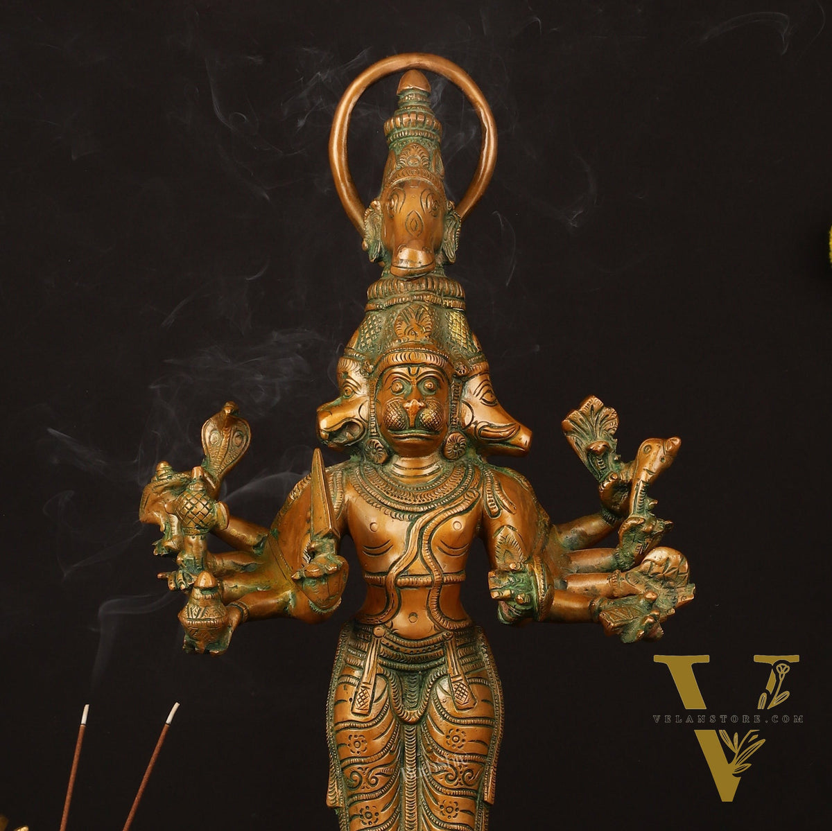 Bronze Finish Brass Lord Panchmukhi Hanuman Statue - 22 Inch