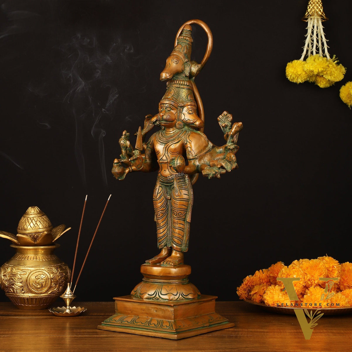 Bronze Finish Brass Lord Panchmukhi Hanuman Statue - 22 Inch