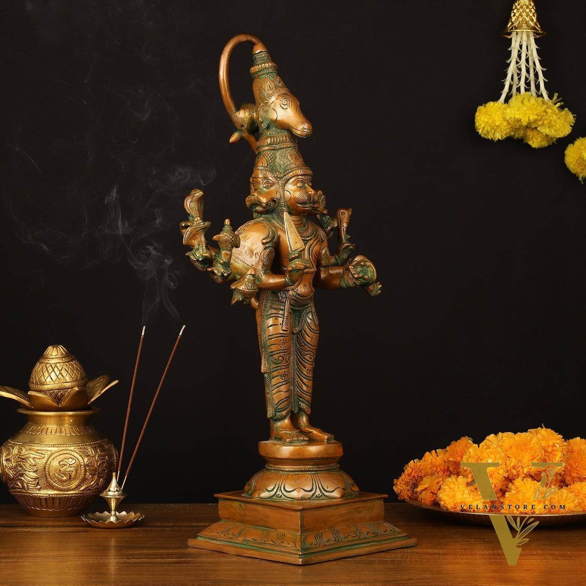 Bronze Finish Brass Lord Panchmukhi Hanuman Statue - 22 Inch