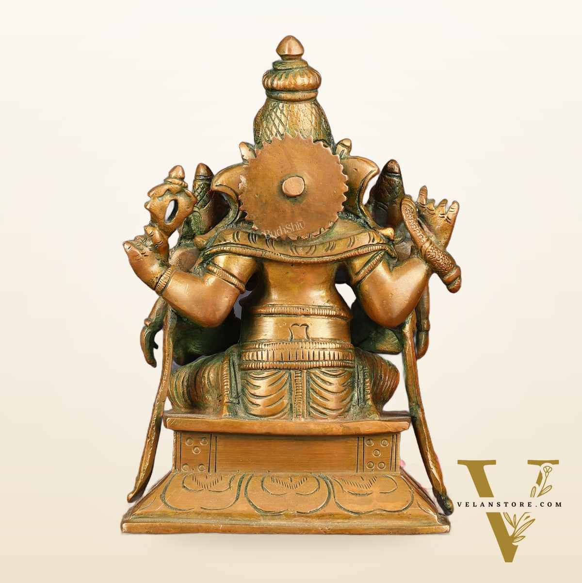 Bronze Finish Pure Brass Lord Ganesha Statue with Riddhi and Siddhi - 7 Inch
