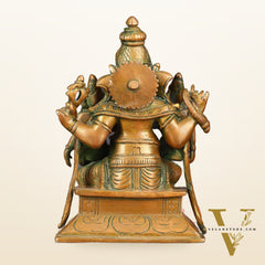 Bronze Finish Pure Brass Lord Ganesha Statue with Riddhi and Siddhi - 7 Inch