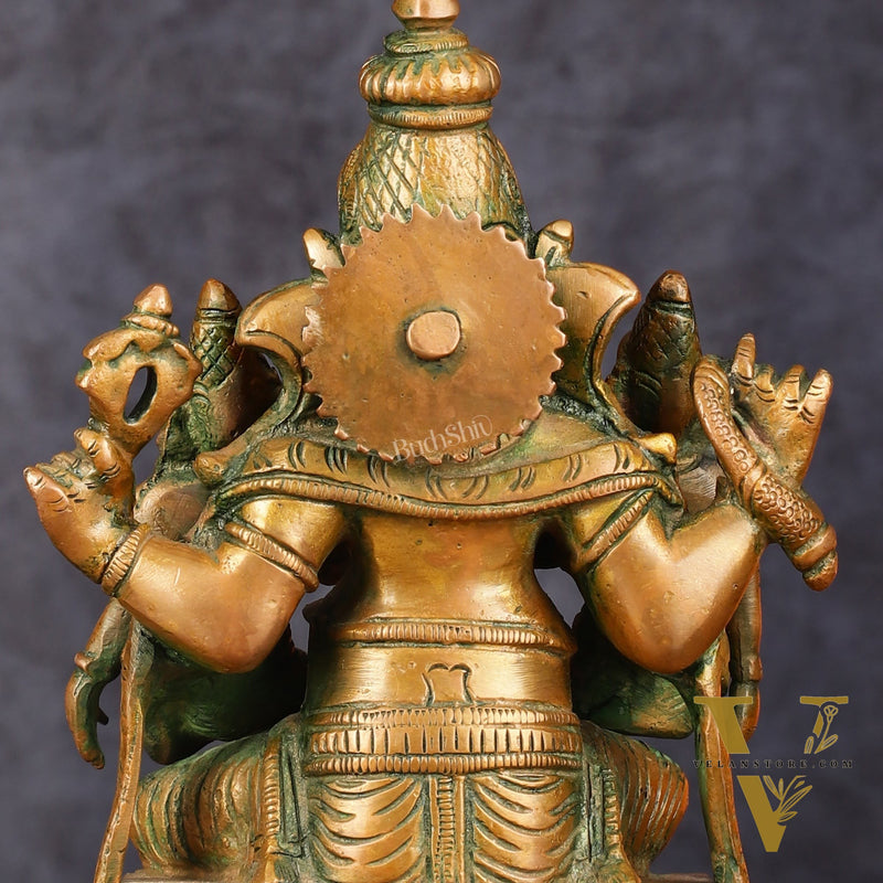 Bronze Finish Pure Brass Lord Ganesha Statue with Riddhi and Siddhi - 7 Inch
