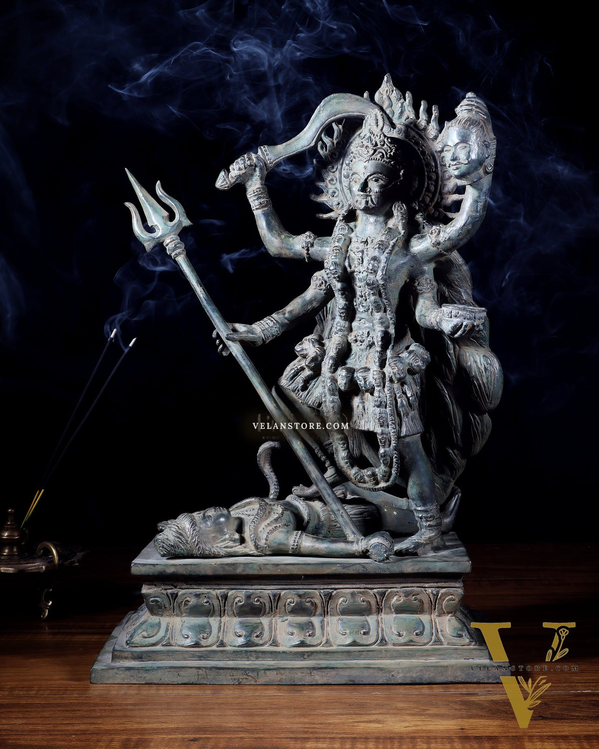 Bronze Kali Standing on Shiva | Indonesian Sculpture – 15.5"