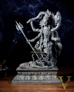 Bronze Kali Standing on Shiva | Indonesian Sculpture – 15.5"