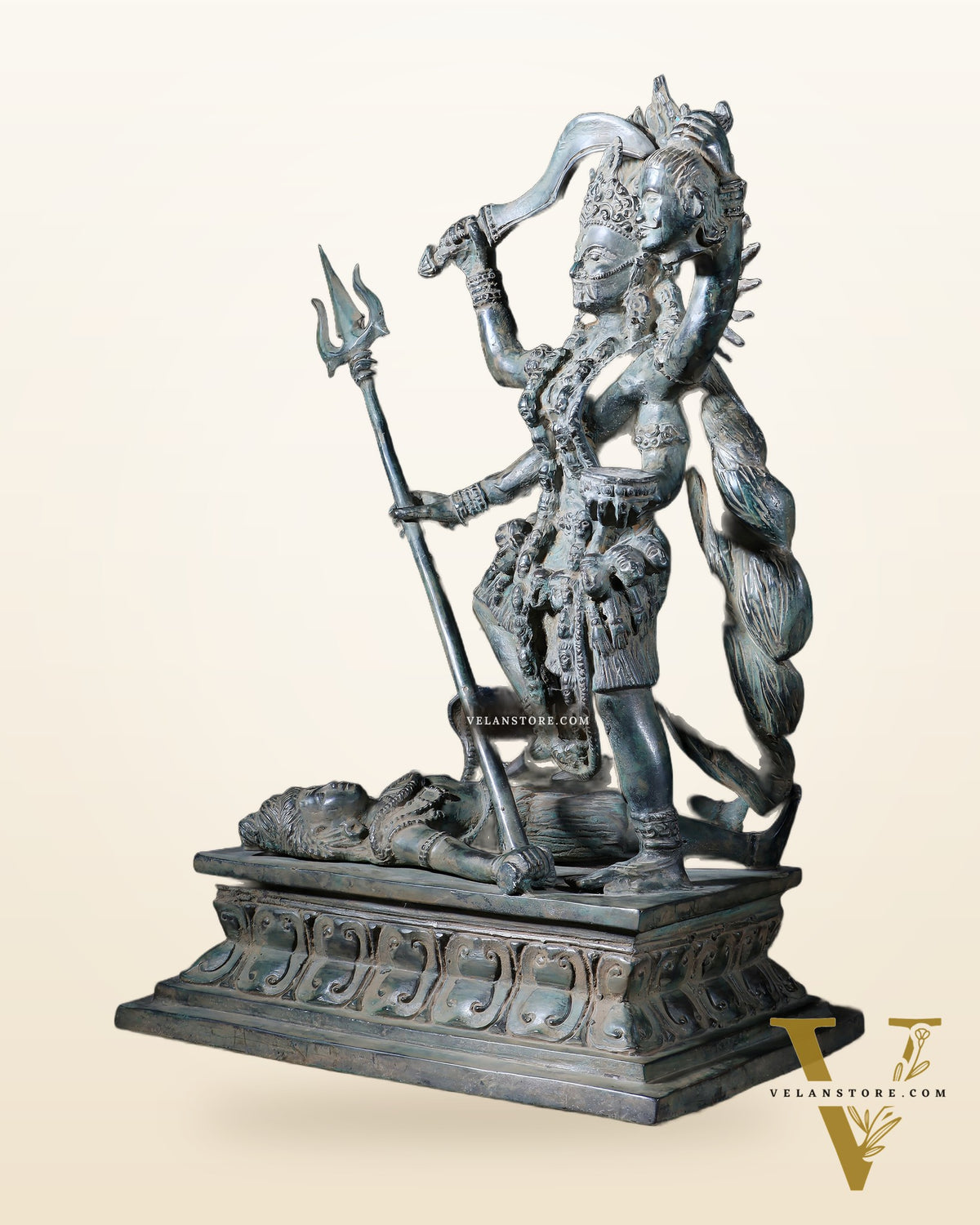 Bronze Kali Standing on Shiva | Indonesian Sculpture – 15.5"