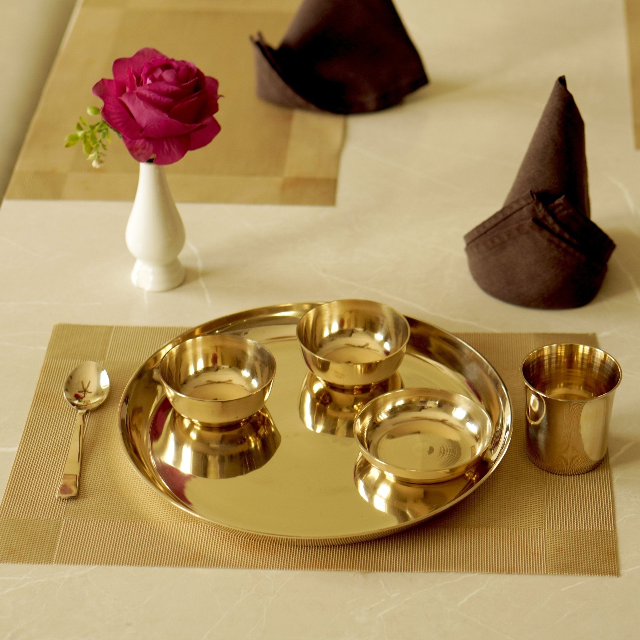 Bronze / Kansa Dinner Set Plain Glossy Finish (Set of 6)