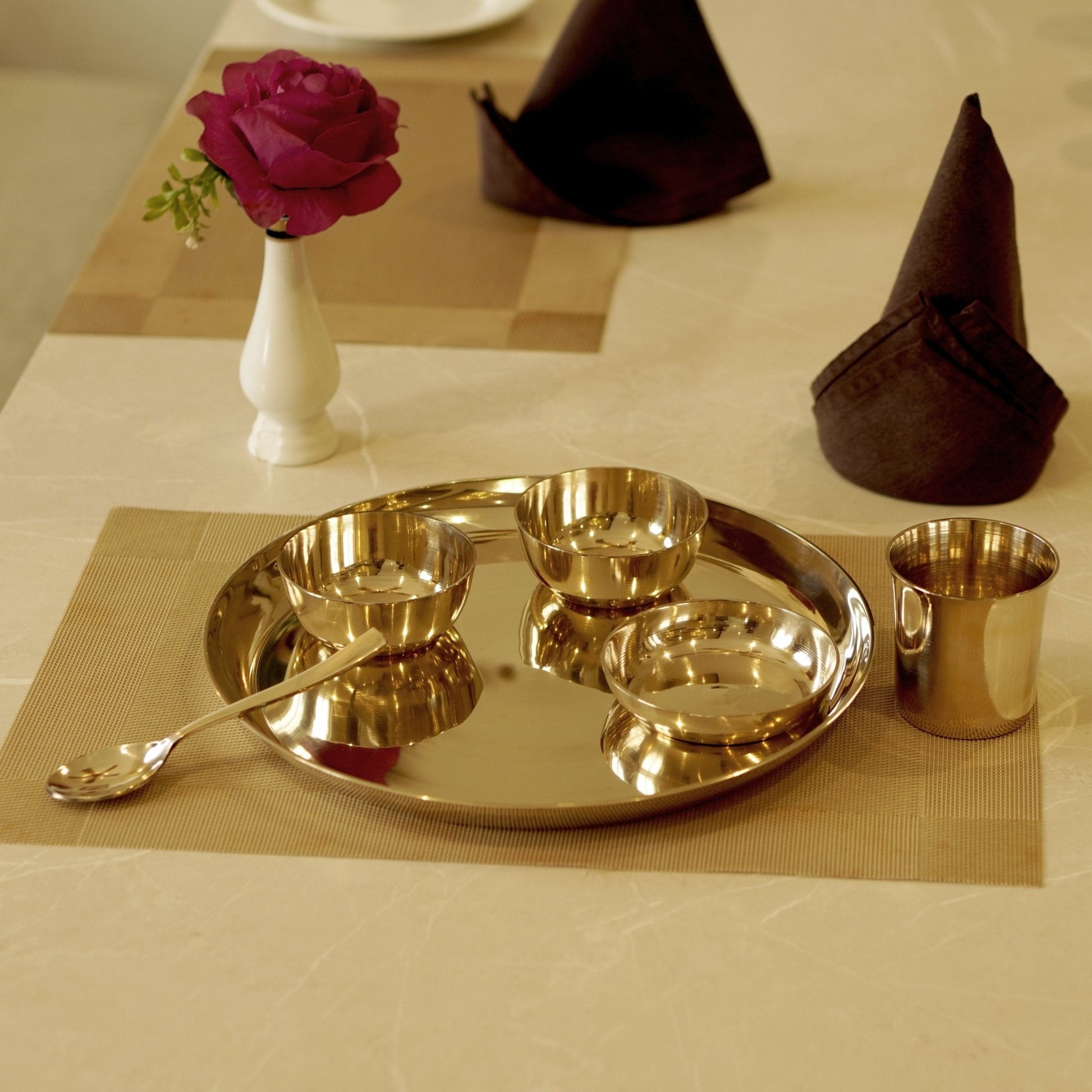Bronze / Kansa Dinner Set Plain Glossy Finish (Set of 6)