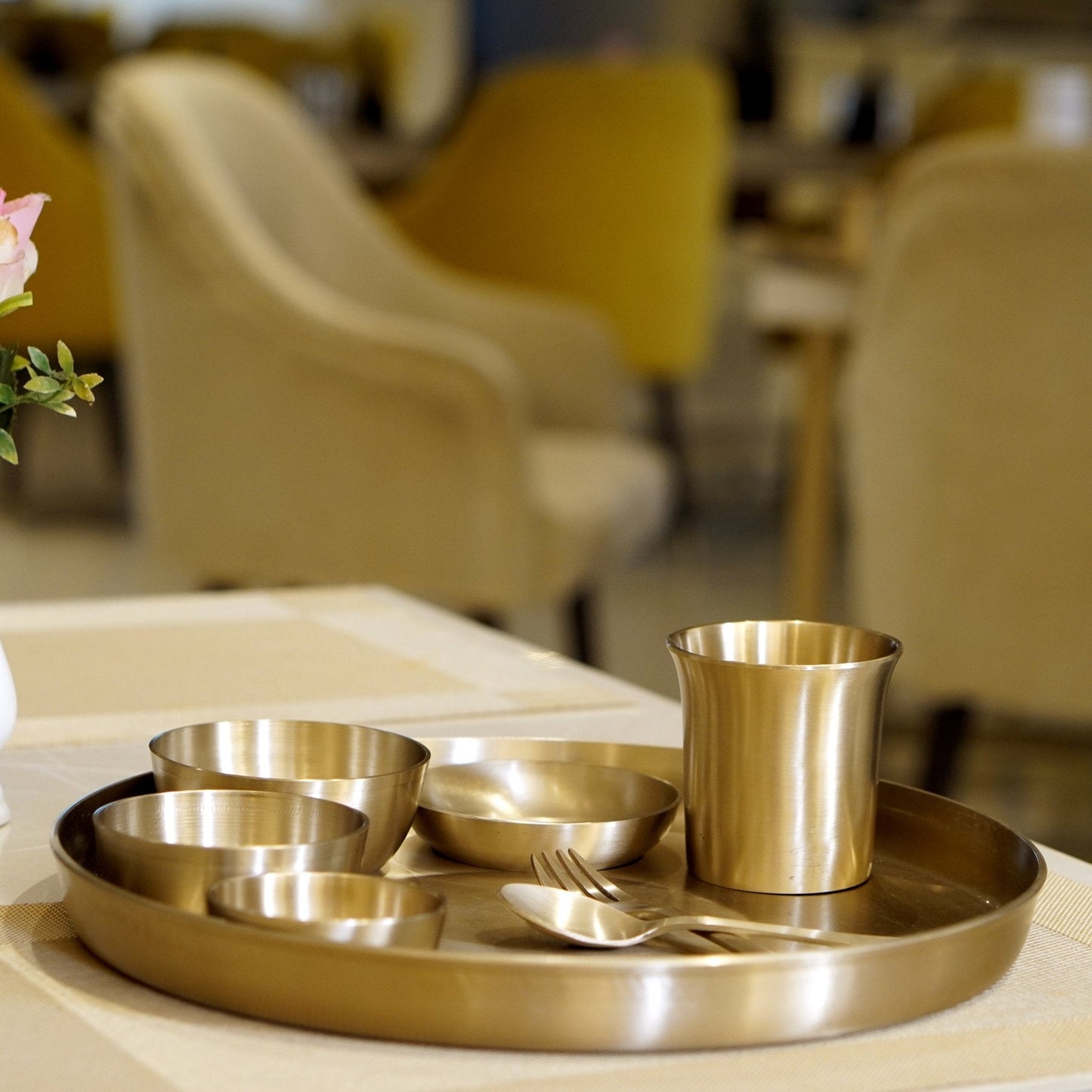 Bronze / Kansa Dinner Set  With Matt Finished | Thali, Bowl, Spoon and Glass