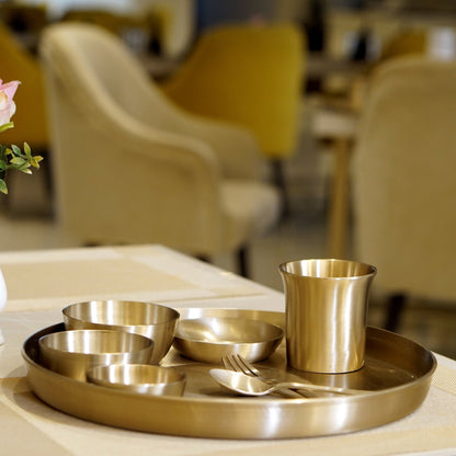 Bronze / Kansa Dinner Set  With Matt Finished | Thali, Bowl, Spoon and Glass
