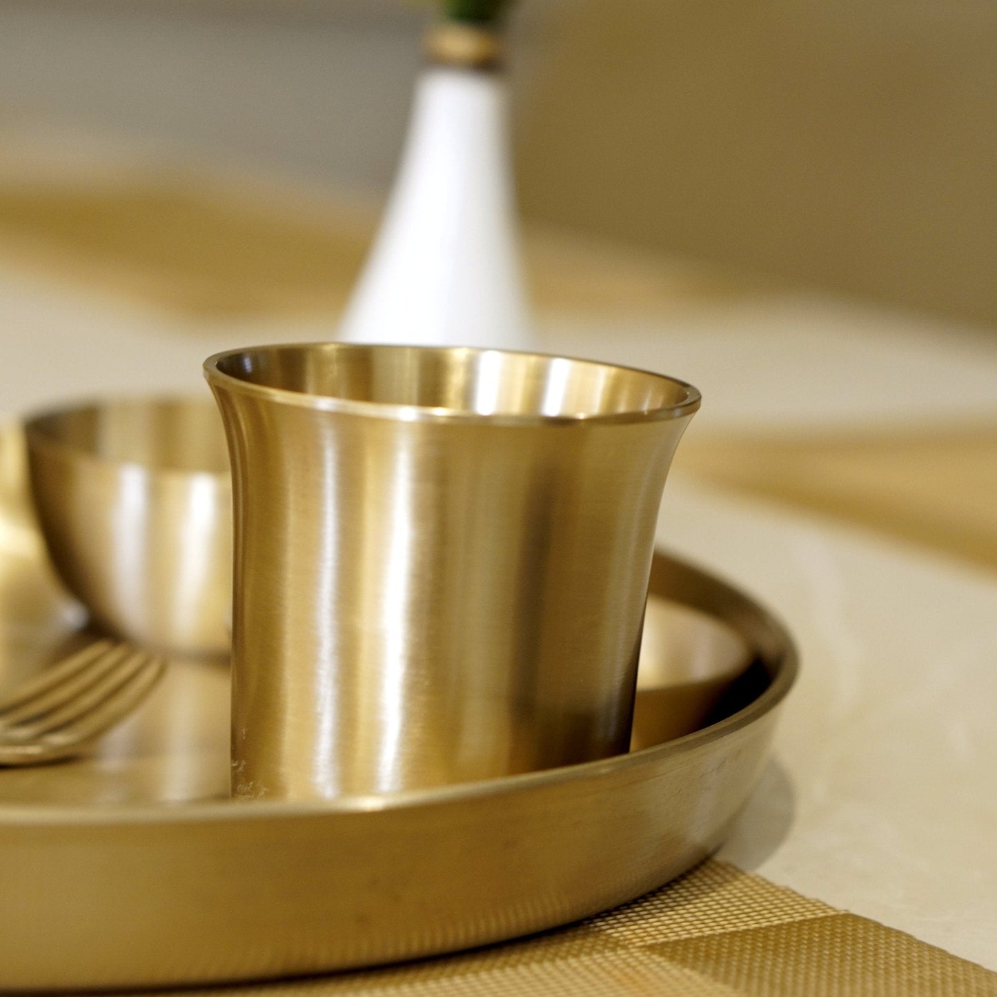 Bronze / Kansa Dinner Set  With Matt Finished | Thali, Bowl, Spoon and Glass