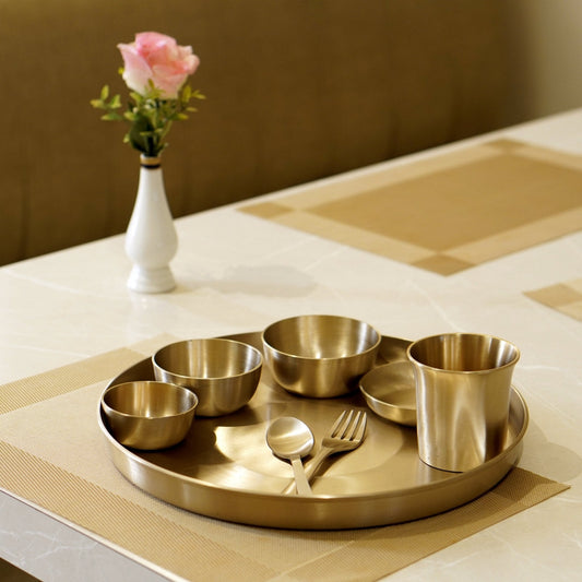 Bronze / Kansa Dinner Set  With Matt Finished | Thali, Bowl, Spoon and Glass