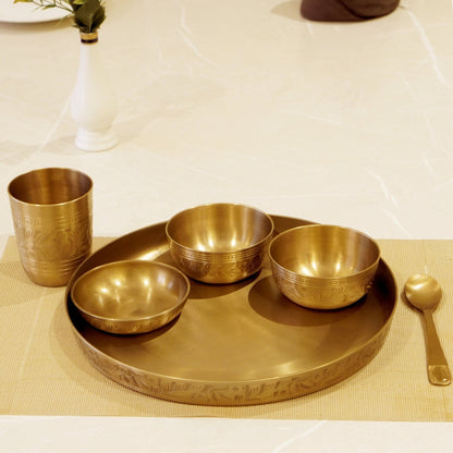 Kansa Engraved 6Pc Dinner Set with Velvet Box (11.5" Plate)