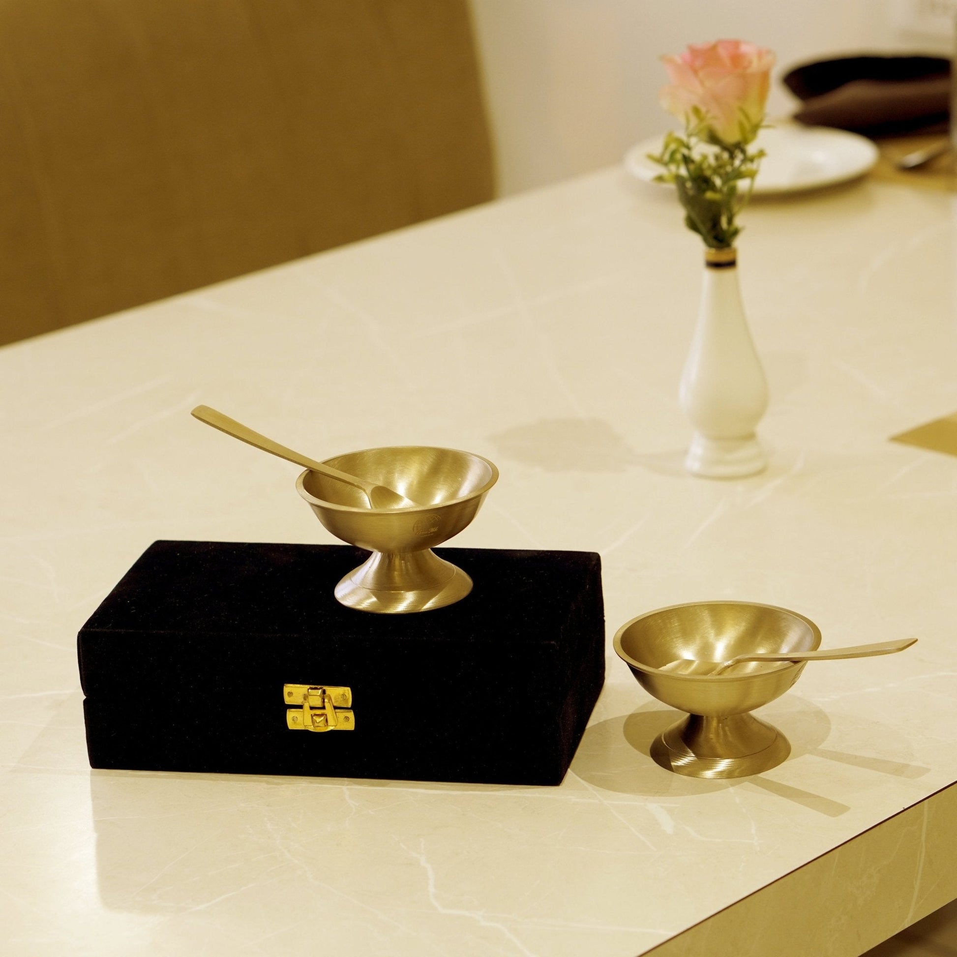 Bronze / Kansa Ice Cream Set with Velvet Box ( Set of 2 )