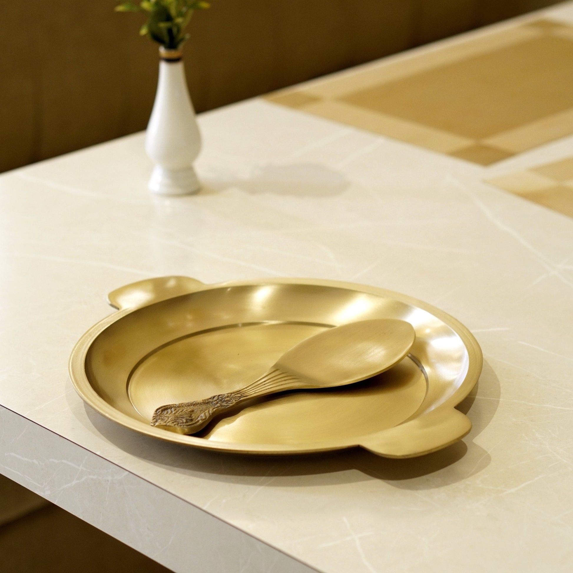 Bronze / Kansa Rice Plate with Rice Serving Spoon