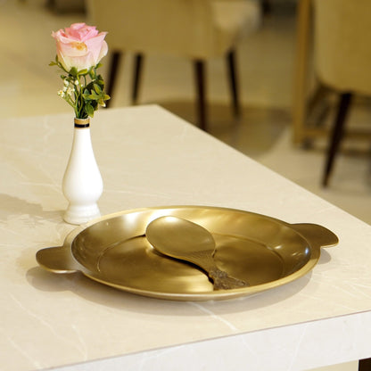 Bronze / Kansa Rice Plate with Rice Serving Spoon