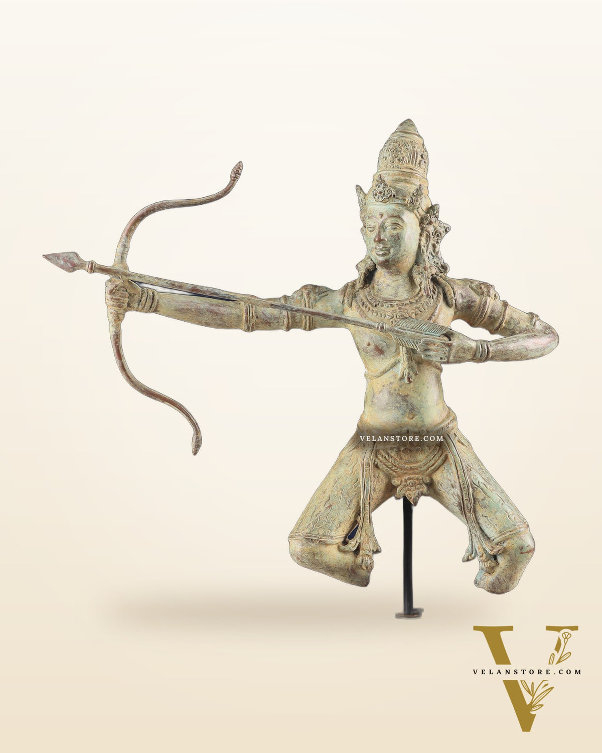 Bronze Lord Arjuna Shooting Arrow Bronze Statue | Indonesian Art