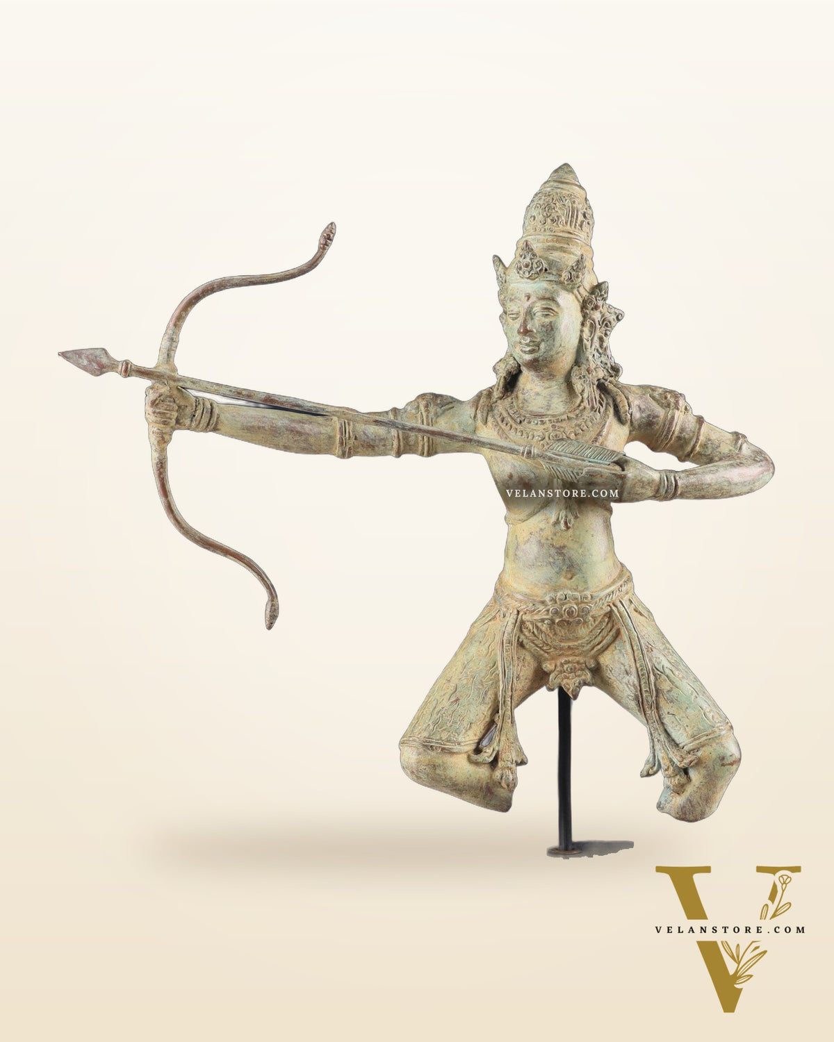 Bronze Lord Arjuna Shooting Arrow Bronze Statue | Indonesian Art
