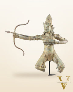 Bronze Lord Arjuna Shooting Arrow Bronze Statue | Indonesian Art