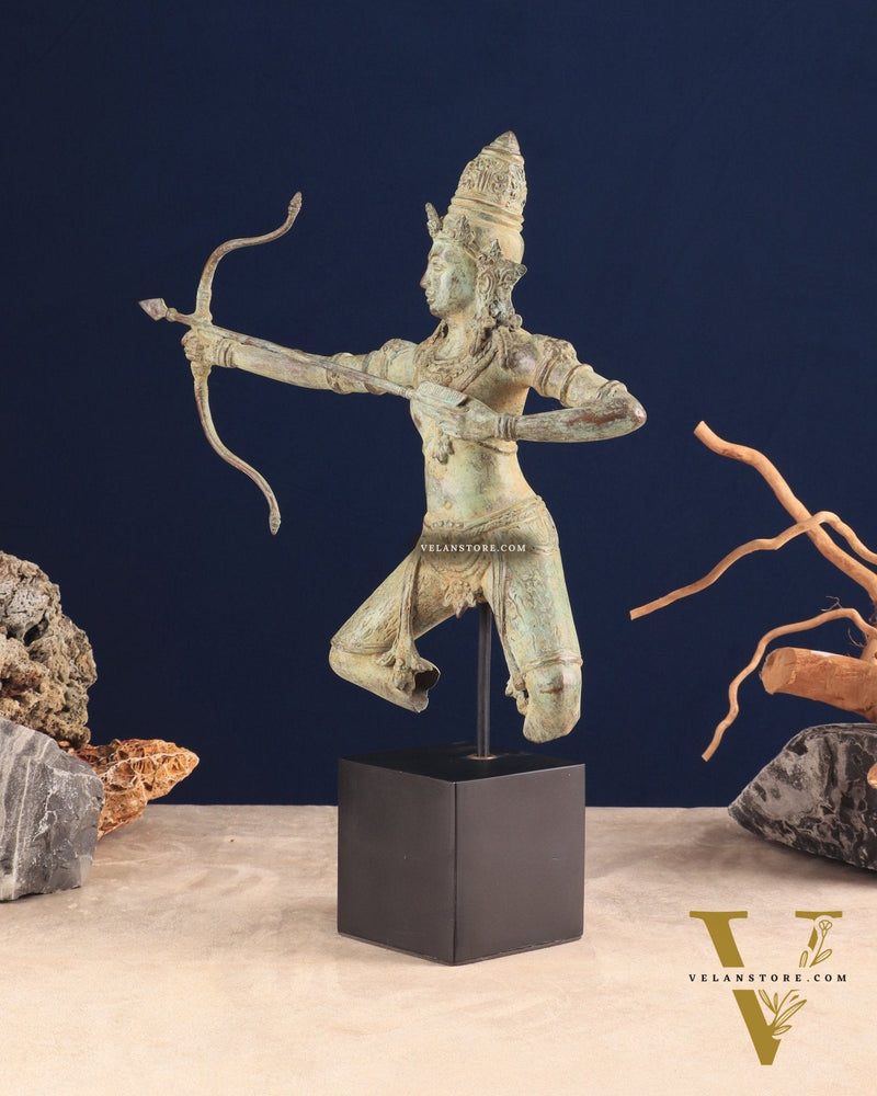 Bronze Lord Arjuna Shooting Arrow Bronze Statue | Indonesian Art