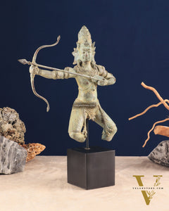 Bronze Lord Arjuna Shooting Arrow Bronze Statue | Indonesian Art