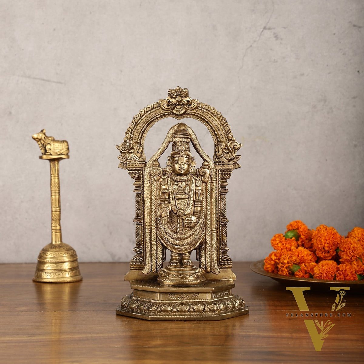 Bronze Tirupati Balaji Statue with Prabhavali - 9 Inch | Authentic