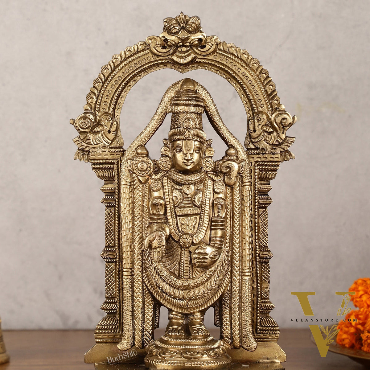 Bronze Tirupati Balaji Statue with Prabhavali - 9 Inch | Authentic