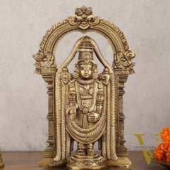 Bronze Tirupati Balaji Statue with Prabhavali - 9 Inch | Authentic