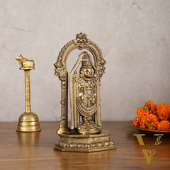 Bronze Tirupati Balaji Statue with Prabhavali - 9 Inch | Authentic