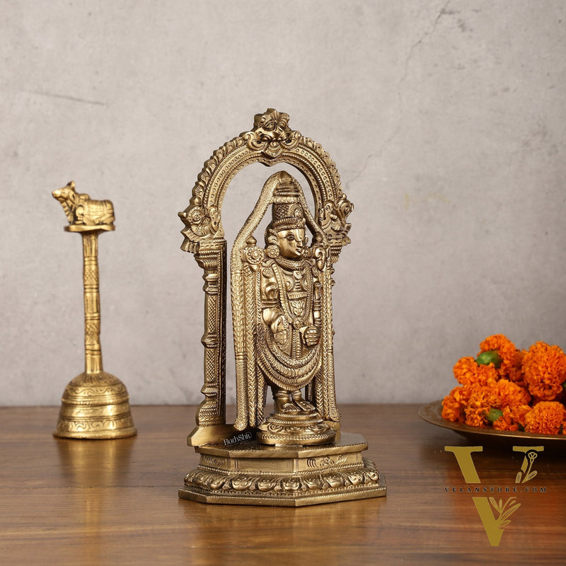 Bronze Tirupati Balaji Statue with Prabhavali - 9 Inch | Authentic