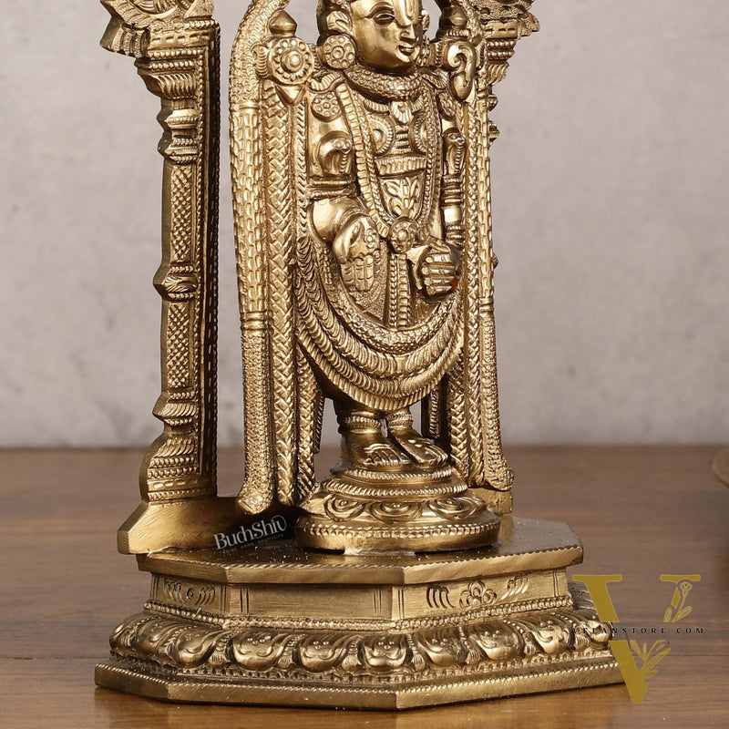 Bronze Tirupati Balaji Statue with Prabhavali - 9 Inch | Authentic