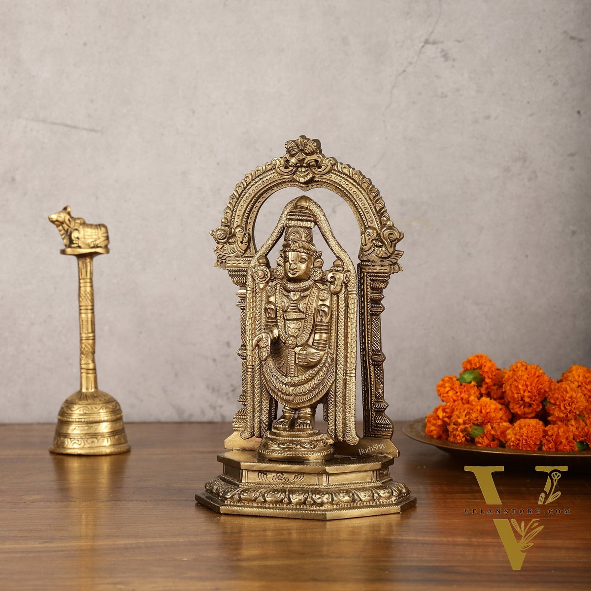 Bronze Tirupati Balaji Statue with Prabhavali - 9 Inch | Authentic