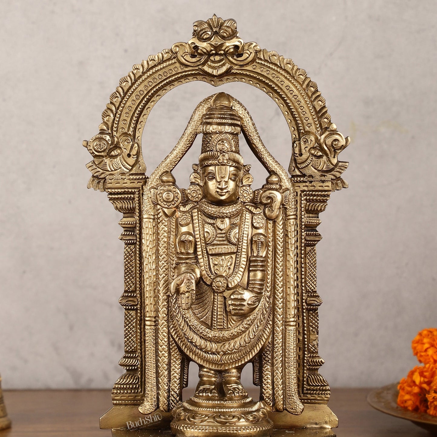 Bronze Tirupati Balaji Statue with Prabhavali - 9 Inch | Authentic