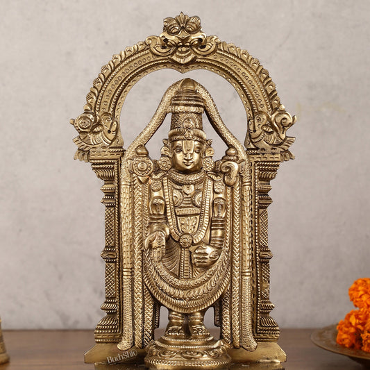 Bronze Tirupati Balaji Statue with Prabhavali - 9 Inch | Authentic