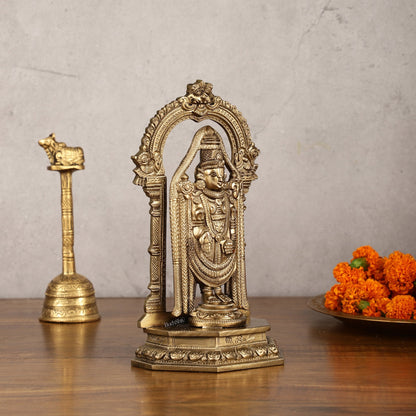 Bronze Tirupati Balaji Statue with Prabhavali - 9 Inch | Authentic