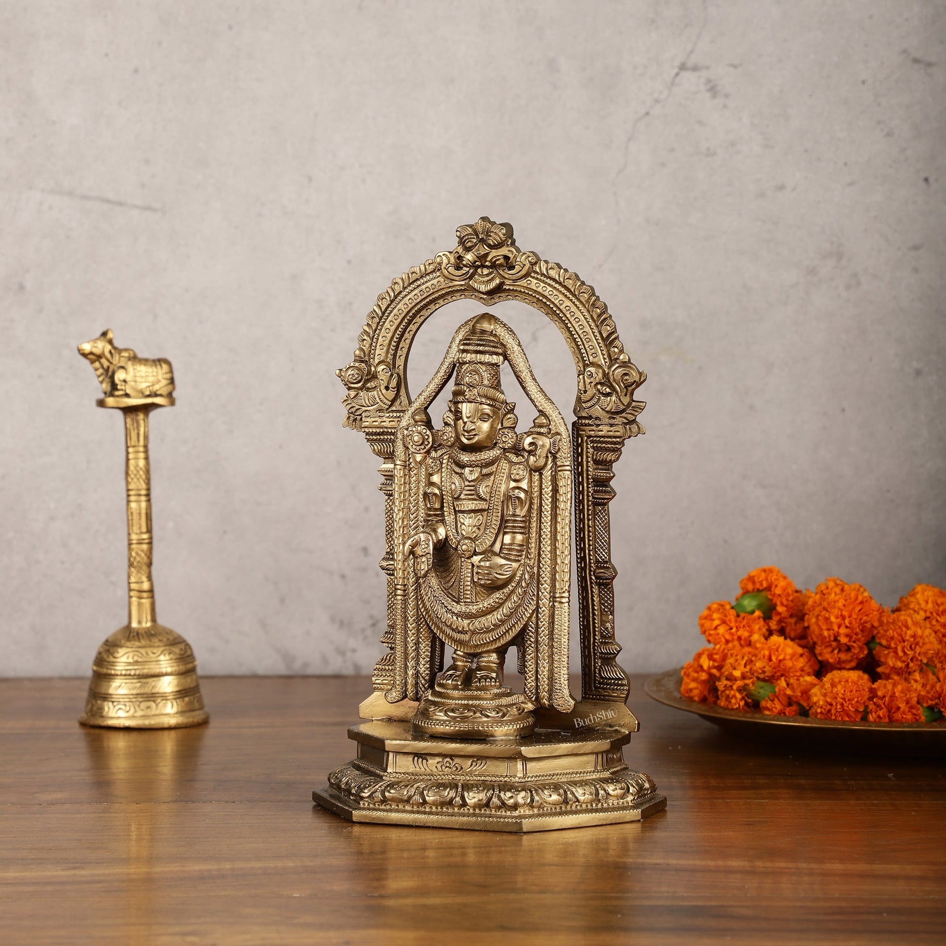 Bronze Tirupati Balaji Statue with Prabhavali - 9 Inch | Authentic