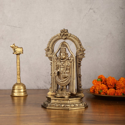 Bronze Tirupati Balaji Statue with Prabhavali - 9 Inch | Authentic