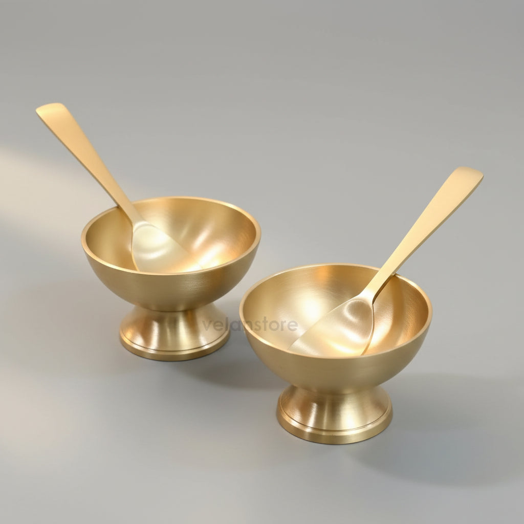 Handcrafted Pure Bronze (Kansa) Ice Cream Bowl Set with Spoons