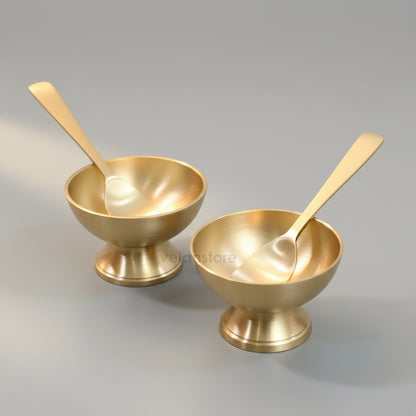 Handcrafted Pure Bronze (Kansa) Ice Cream Bowl Set with Spoons