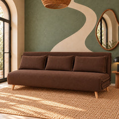 Modern 3 Seater Daybed Sofa Come Bed, Brown Fabric Fold-Out Sleeper Lounge, Convertible Sofa Bed for Living Room, Guest Room & Lounge