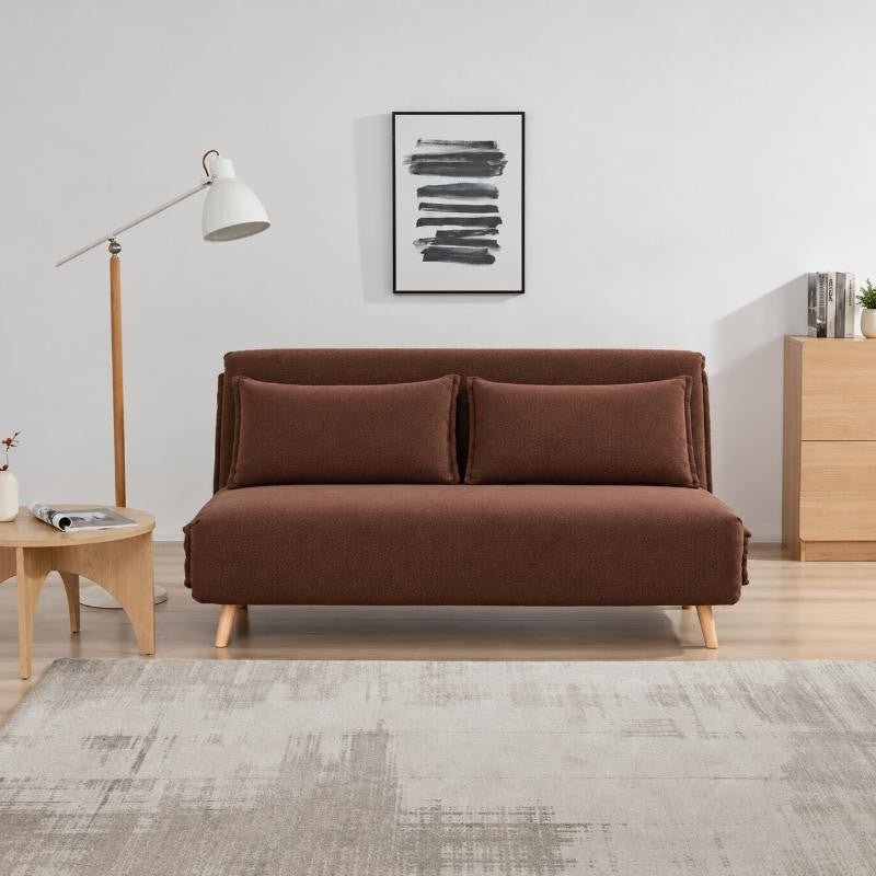 Modern 2 Seater Daybed Sofa Come Bed, Brown Fabric Convertible Sleeper Sofa, Fold-Out Sofa Bed for Living Room, Guest Room & Apartment