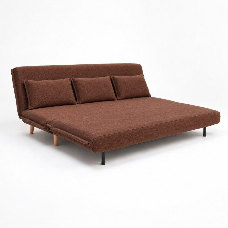 Modern 3 Seater Daybed Sofa Come Bed, Brown Fabric Fold-Out Sleeper Lounge, Convertible Sofa Bed for Living Room, Guest Room & Lounge
