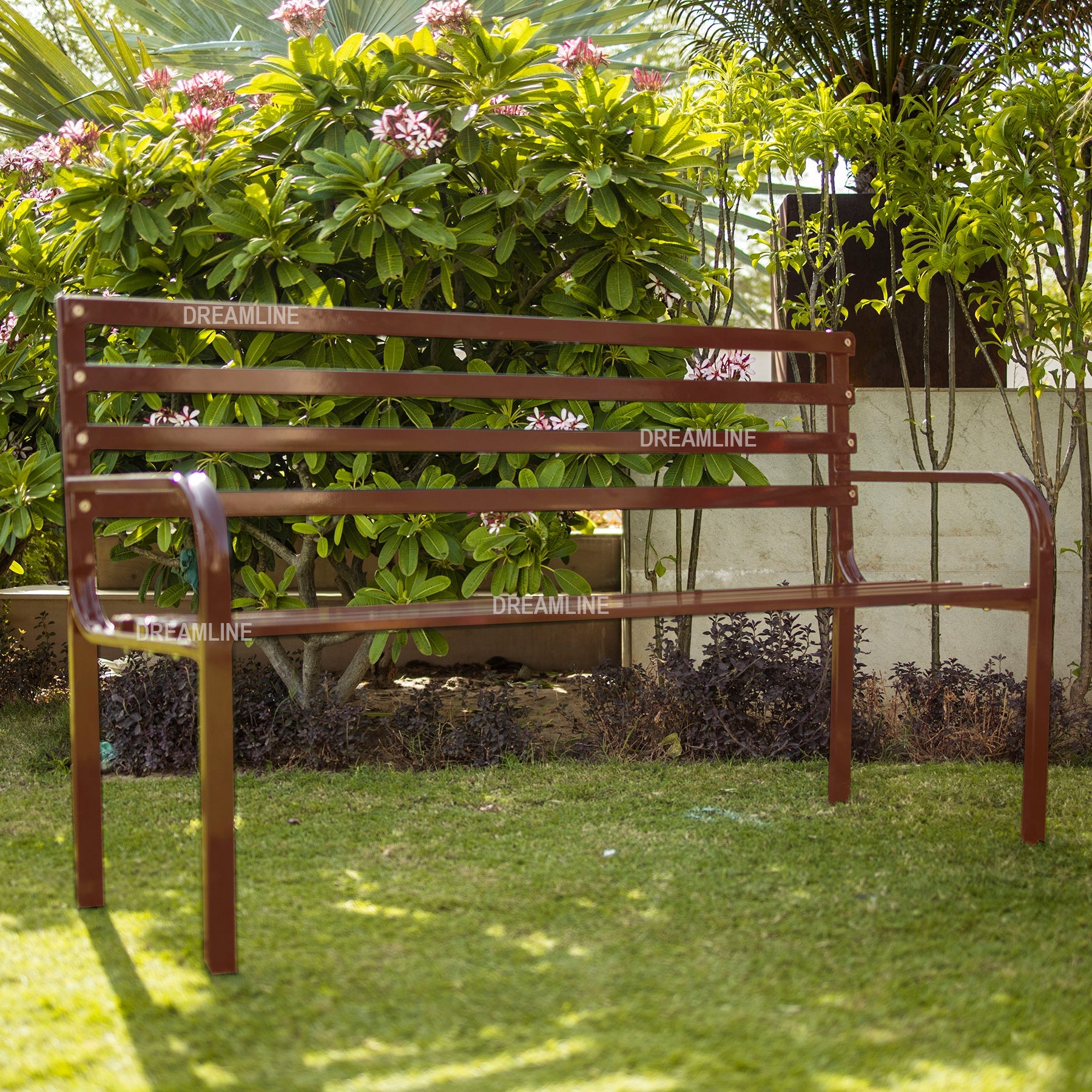 Bean Metal 3 Seater Garden Bench for Outdoor Park - (Brown)