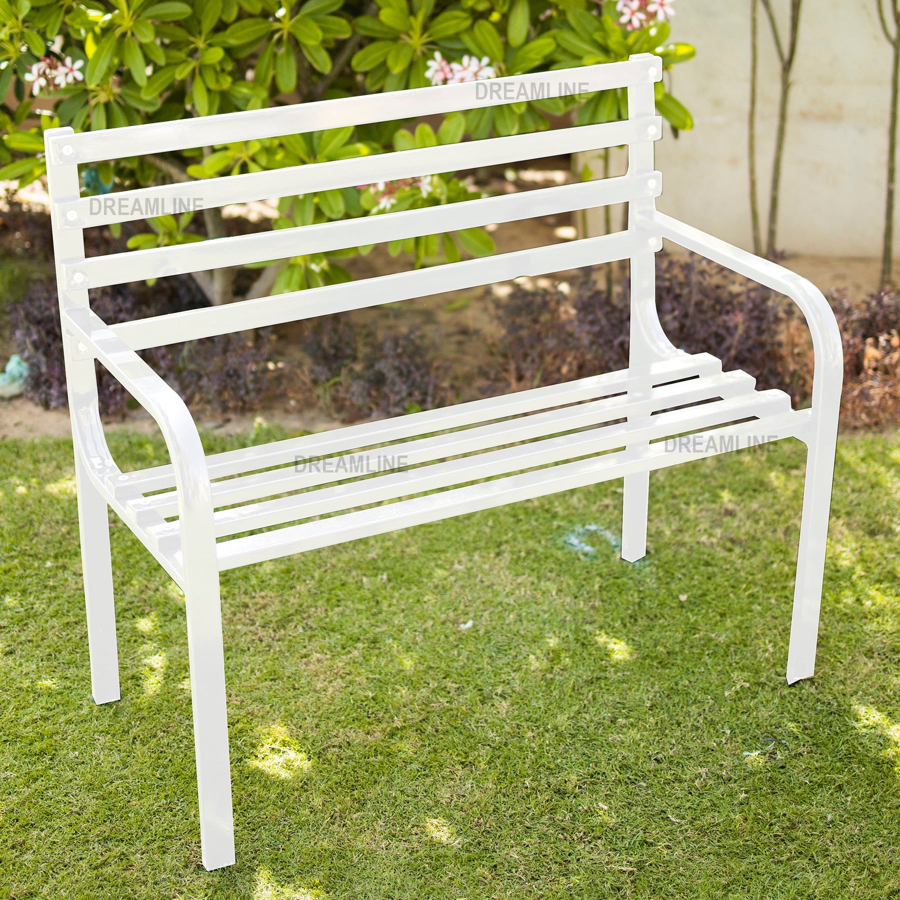 Boho Metal 2 Seater Garden Bench for Outdoor Park - (White)
